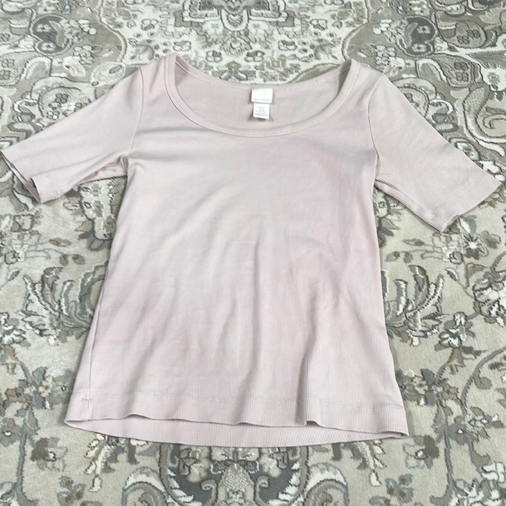H&M Pale Pink Ribbed Wide Neck Top Size M
